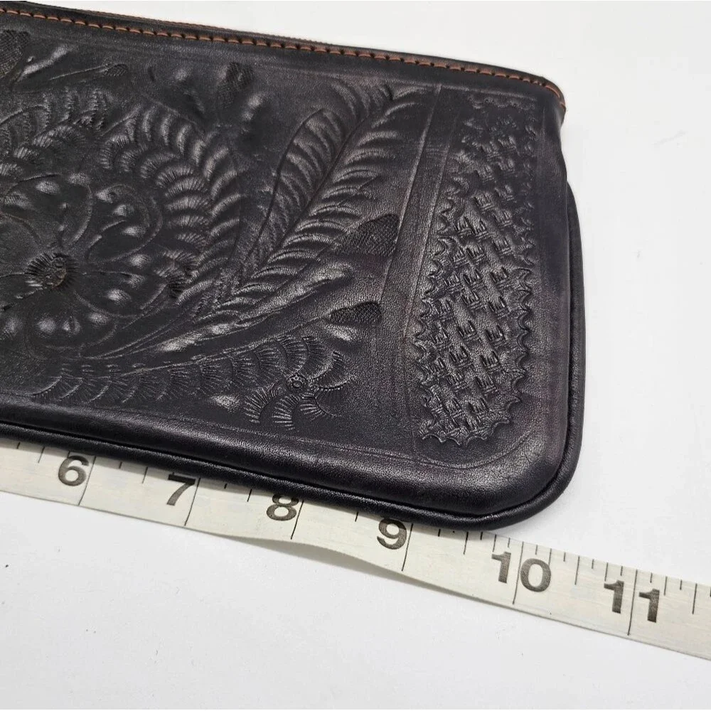 Leather embossed brown clutch wristlet